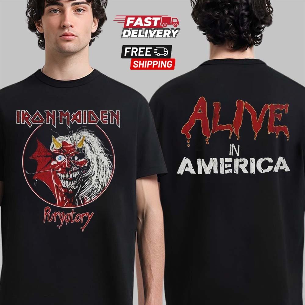 Iron Maiden 50 Anniversary Purgatory Alive in America Two Sided T-Shirt Unisex T-Shirt S