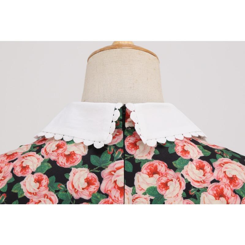 Temperament Damenbekleidung Sommer Neuprodukt Bündel Hals Puppenkragen Kurzarm Retro-Stil Mittellanges und langes bedrucktes Kleid