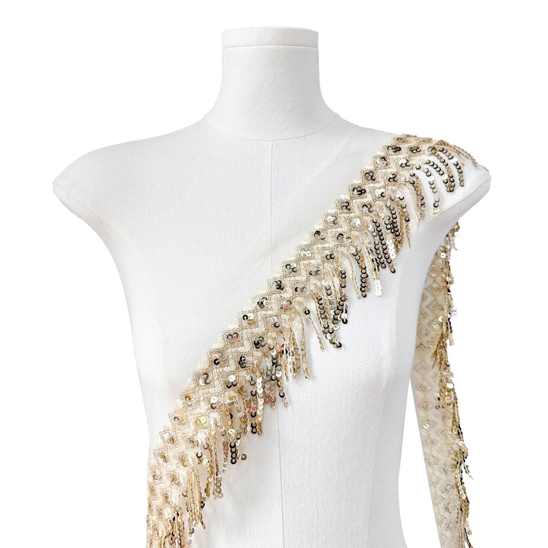 

Сетка с пайетками Ромбовидная клетка Ряд бусин Бахрома ручной работы Сделай сам Аксессуары для одежды Декоративное кружево Кружевные аксессуары 7476 apricot one size