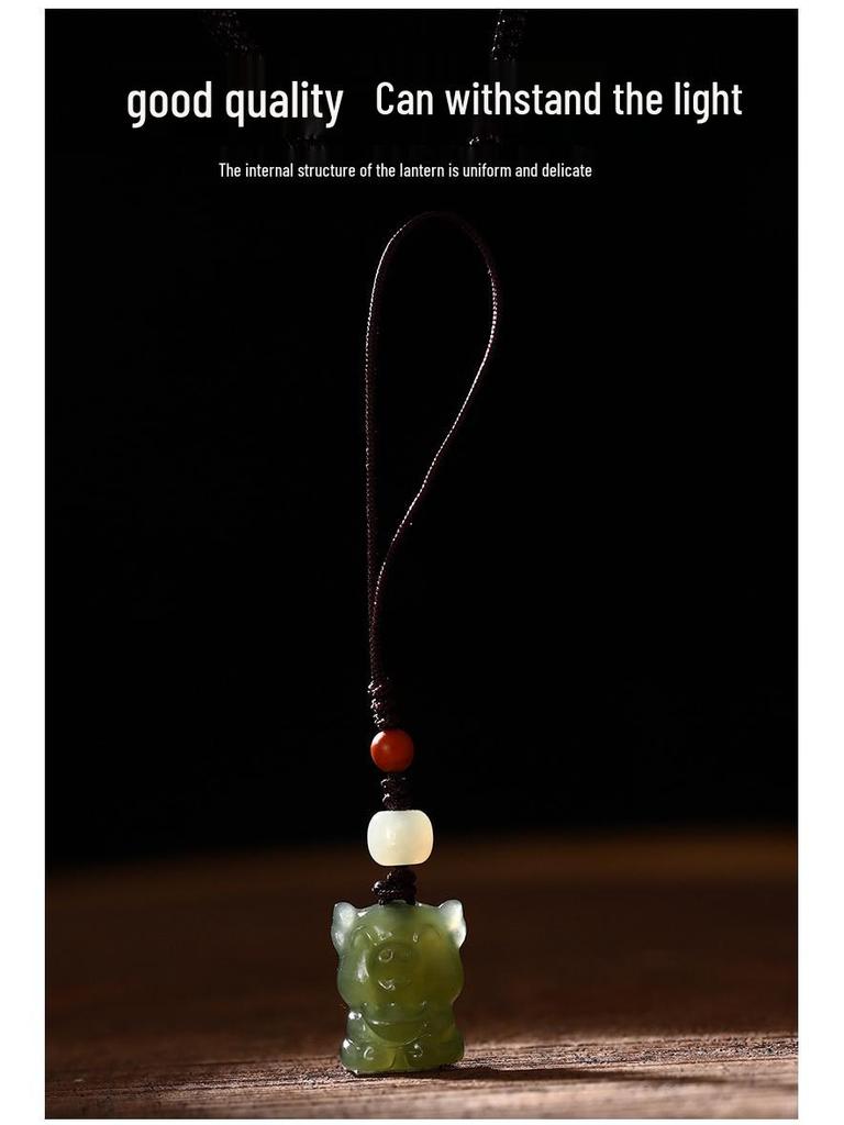 Lake Green Hetian Jade Cartoon Zodiac Pendant Keychain & Phone Charm