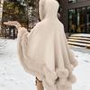 Poncho a mantella da donna con cappuccio e bordi in finta pelliccia, scialle invernale caldo con apertura frontale, mantella oversize
