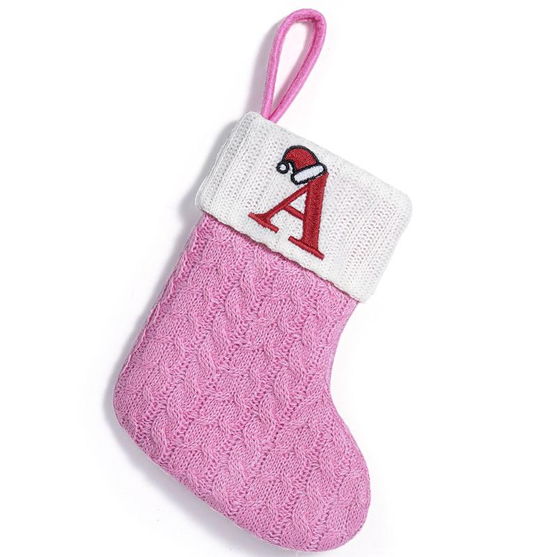 Xmas Tree Pendant Decor Gift Bag Letter 3D Embroidered Gift Christmas Party Decoration Pink Christmas Socks