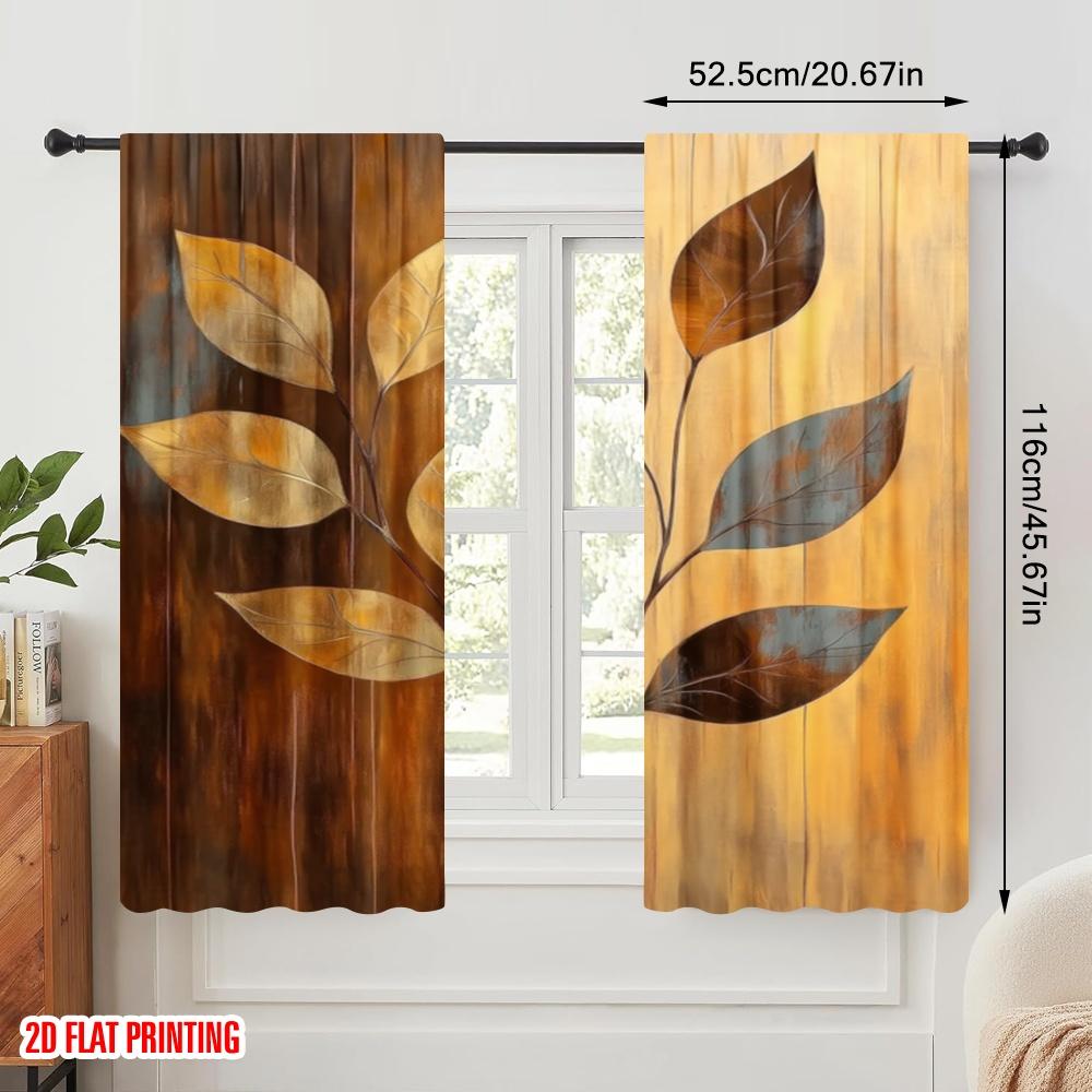2pcs,2D plane printing Popular Curtains Golden Leaves Harmony Versatile Fabric (without rod) Festive for Bedroom Living Room
