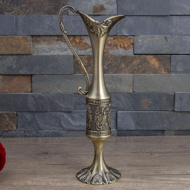 European Engraved Slim Neck Metal Vases Flower Arrangements Container Bud Vases For Home Table Centerpieces Decors