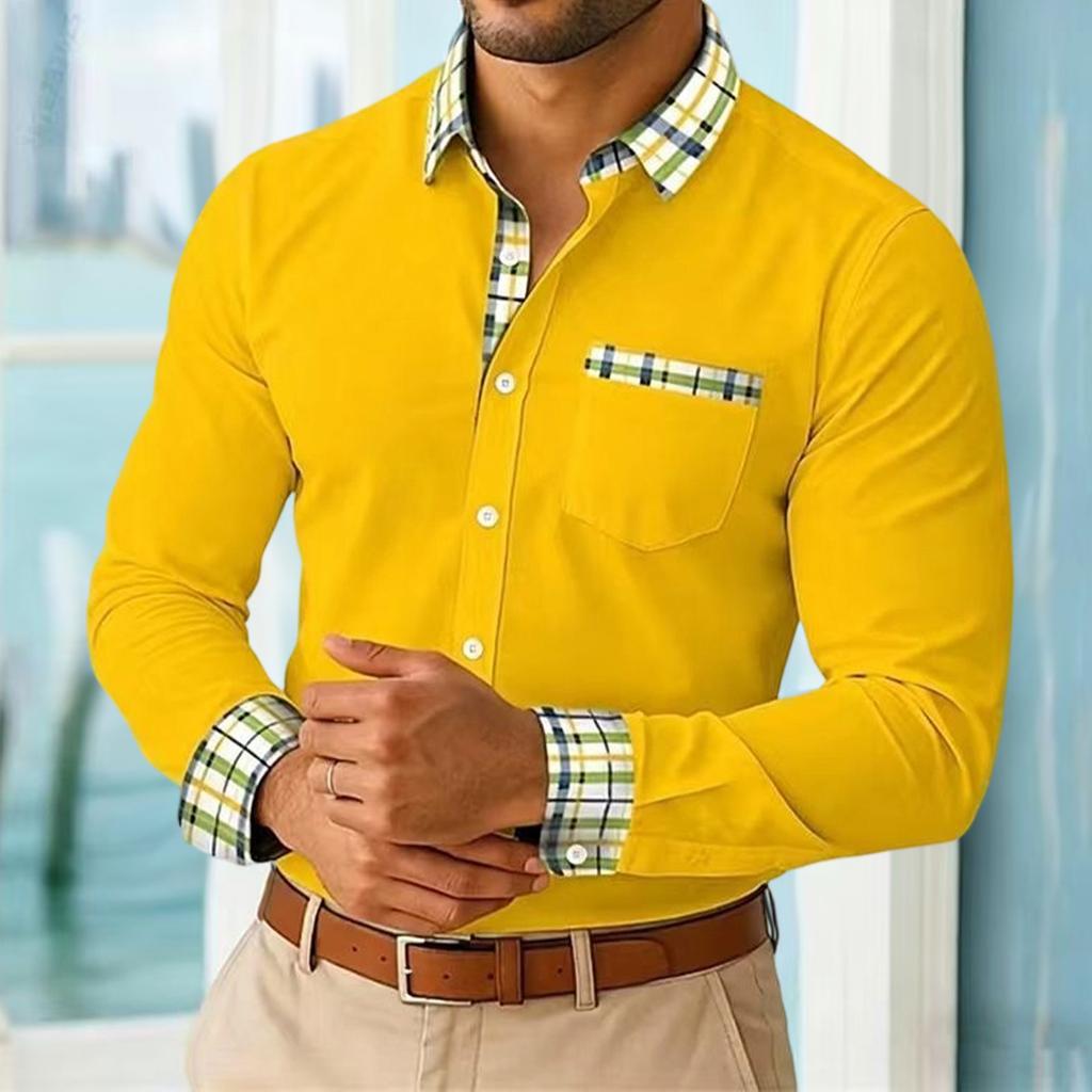 Men's Stand Collar Long Sleeve Business Casual Dress Shirt with Collar