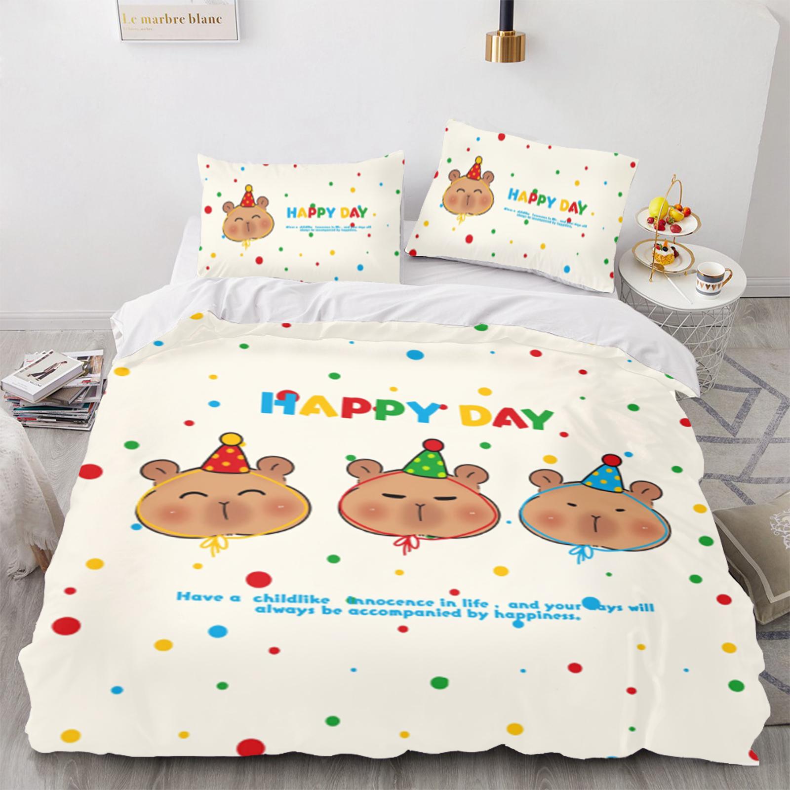 

Capybara Anime, Home Bedroom Comforte Nordic polyester material, suitable for children and adults, 3-piece set 155x200cm