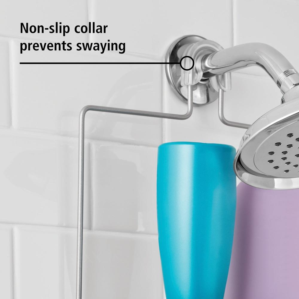 Premium Hanging Shower Caddy 2 Shelves Rust Resistant Soap Tray Over Showerhead Storage Non Slip Collar Suction Cups Hooks