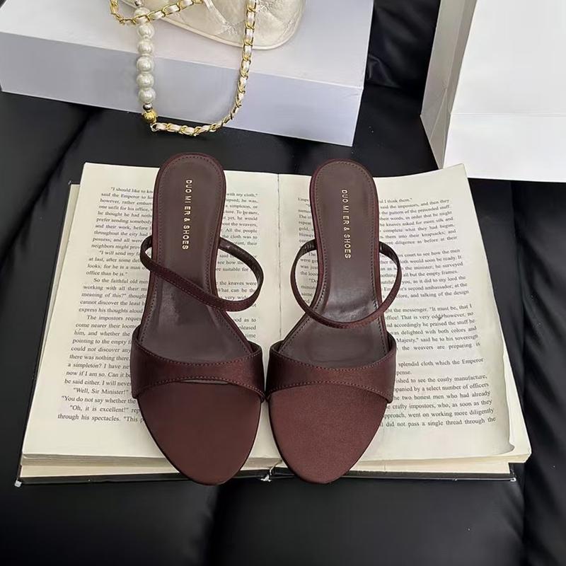 

Fashion SUOJIALUN 2025 Summer New Brand Women Slipper Fashion Narrow Band Shallow Slides Thin Low Heel Outdoor Dress Sandal Pumps 39