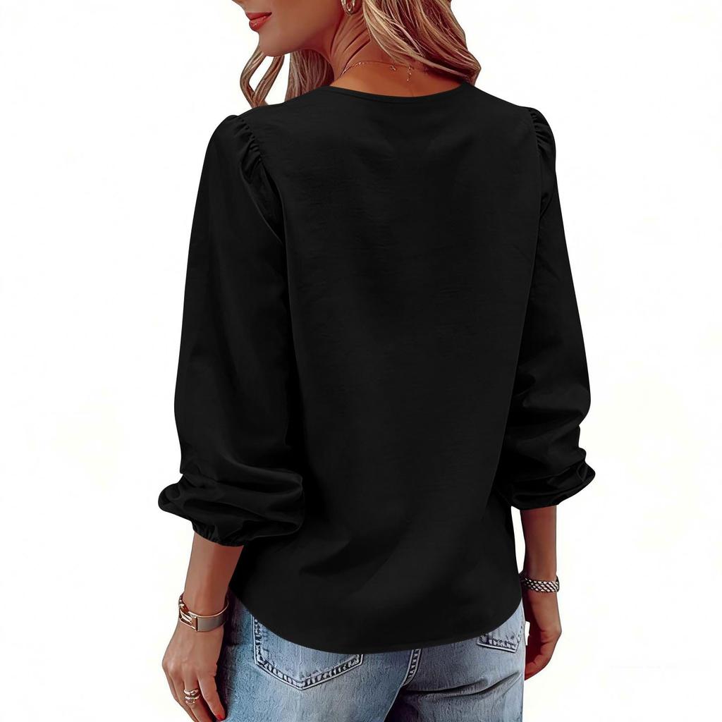 Long Sleeve Ruffle V Neck Button Down Blouse for Women Casual Ladies Tops and Blouses Cute Tops for Women Dressy Tops for Women
