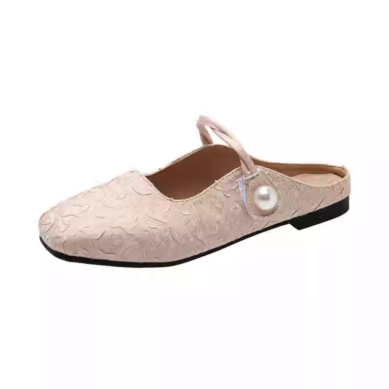 French gentle half slippers flat shoes women's bag head one pedal soft sole silver Mary Jane women's shoes temperament one word