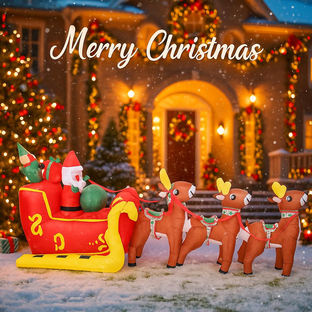 12.14FT Xmas Yard Party Decoration Inflatable Santa Claus Reindeer Sleigh Toys LED Light Home Ornaments Supplies Christmas Gift