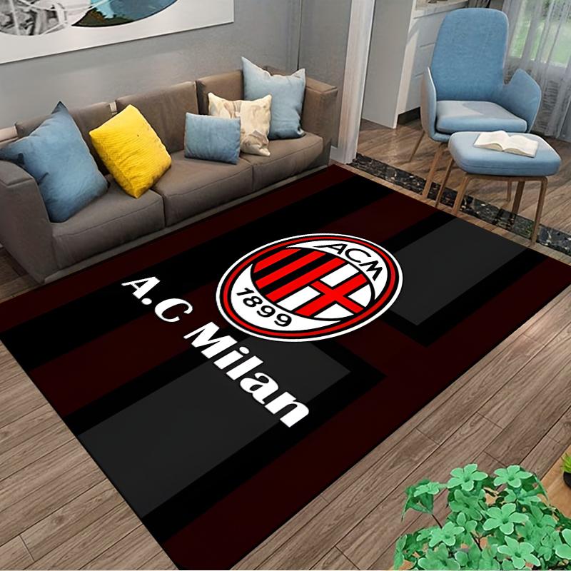 AC Mailand Teppich mit Streifenmuster, Logo und Text in Schwarz & Rot Geeignet für den Einsatz als Anti-Rutsch für Wohnzimmer Schlafzimmer Sofas