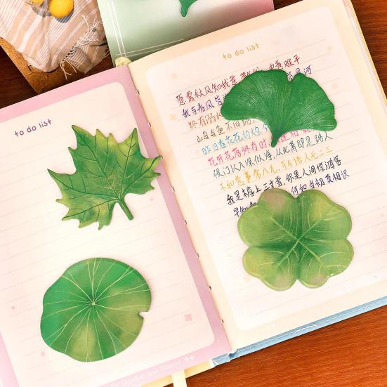 4PCS Memo Notes with Leaf Shape Smooth Writing Memo Sticker Strong Adhesive Reusable Practical Reminder Notes for Home Office