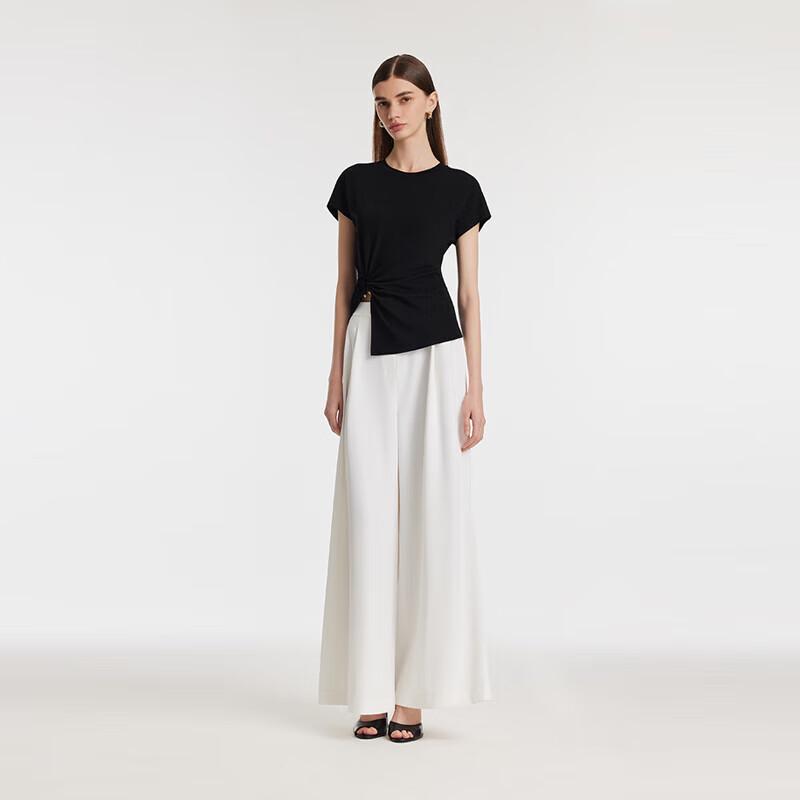 GOELIA Women's Acetate Knit Slit Short-Sleeve T-Shirt