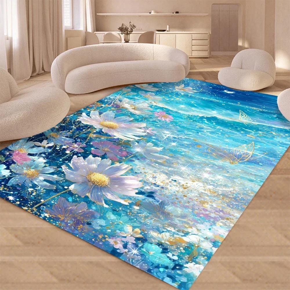

Seaside Summer Flowers Carpet Rug for Home Living Room Bedroom Sofa Doormat Decor Kid Game Area Rug Floor Mat Gift 80x120cm