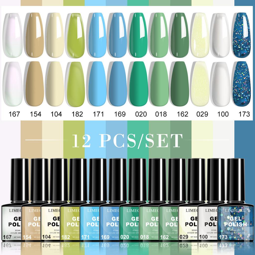 12 Colors Nail Gel Polish Kit with Base Top Coat Dehydrator, Nail Art Tools Set In Gift Box