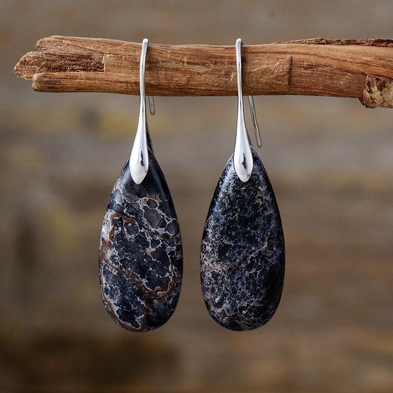 Summer New Emperor Stone Bohemian Droplet Pendant Earrings for Women Fashion Natural Stone Earrings Jewelry Accessories