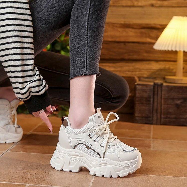 Inner Height Increase Dad Shoes Women's Small 2025 Spring New Thick-soled Mesh Breathable Casual Sports Little White Shoes