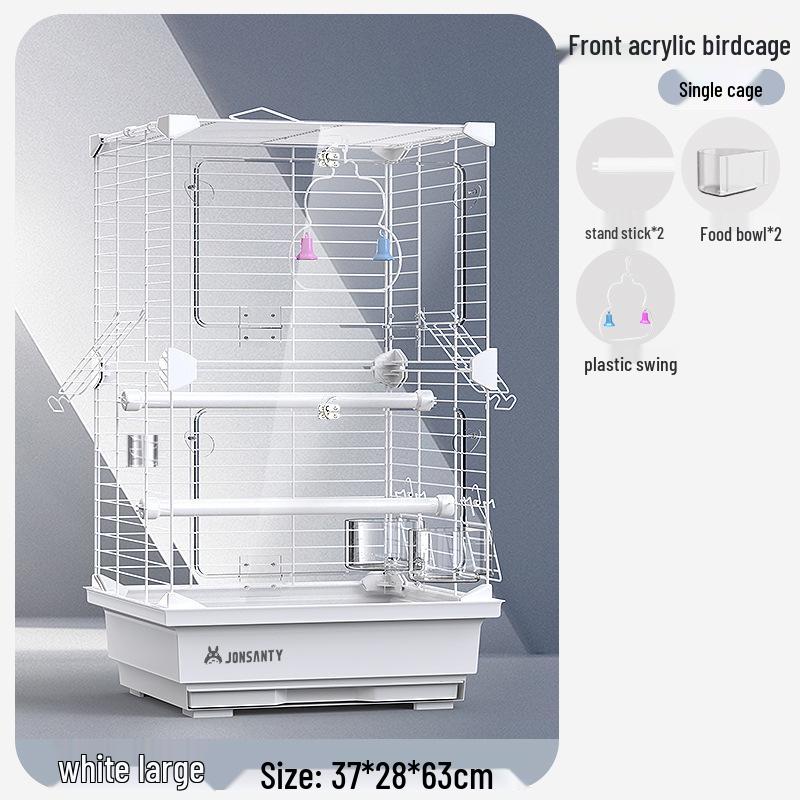 Großer Acryl-Vogelkäfig für Papageien, Nymphensittiche & Wellensittiche - Transparente Vorderseite mit Metallrahmen