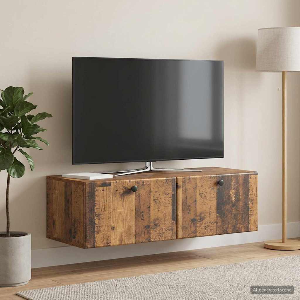 Wall Mounted TV Cabinet 98 x 41 x 30 cm Reclaimed Wood Effect Wood Based Material