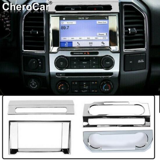 Dashboard Navigation GPS Trim Cover/Central Console AC For Ford F150 15+ Chrome
