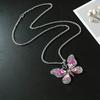 Retro Multicolor Rhinestones Butterfly Pendant Necklace Silver Plated Jewelry