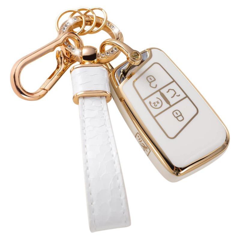 Autoschlüsselabdeckung mit goldenem Rand und Steinmuster, mit Schlüsselanhänger