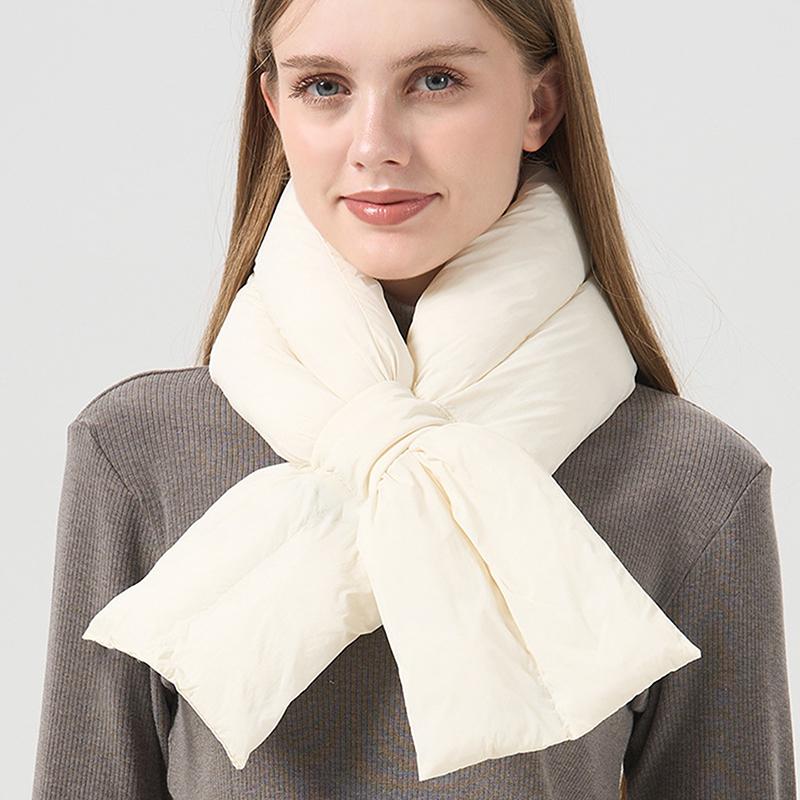 Autumn Winter Down Scarf For Women Girls Soft Cross Solid Colors Waterproof Plush Scarves Lady Warmer Neck Protection