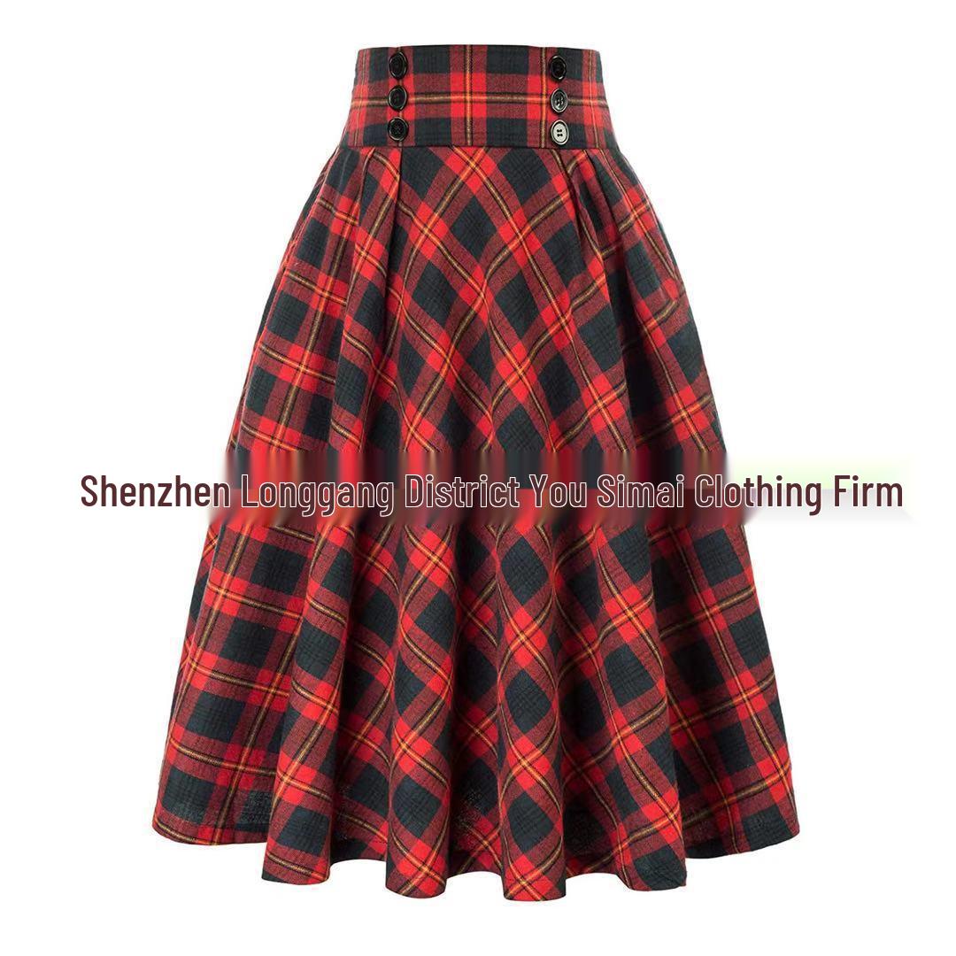 

Color Block Plaid Midi Skirt - Versatile Swing Skirt for Women Medium