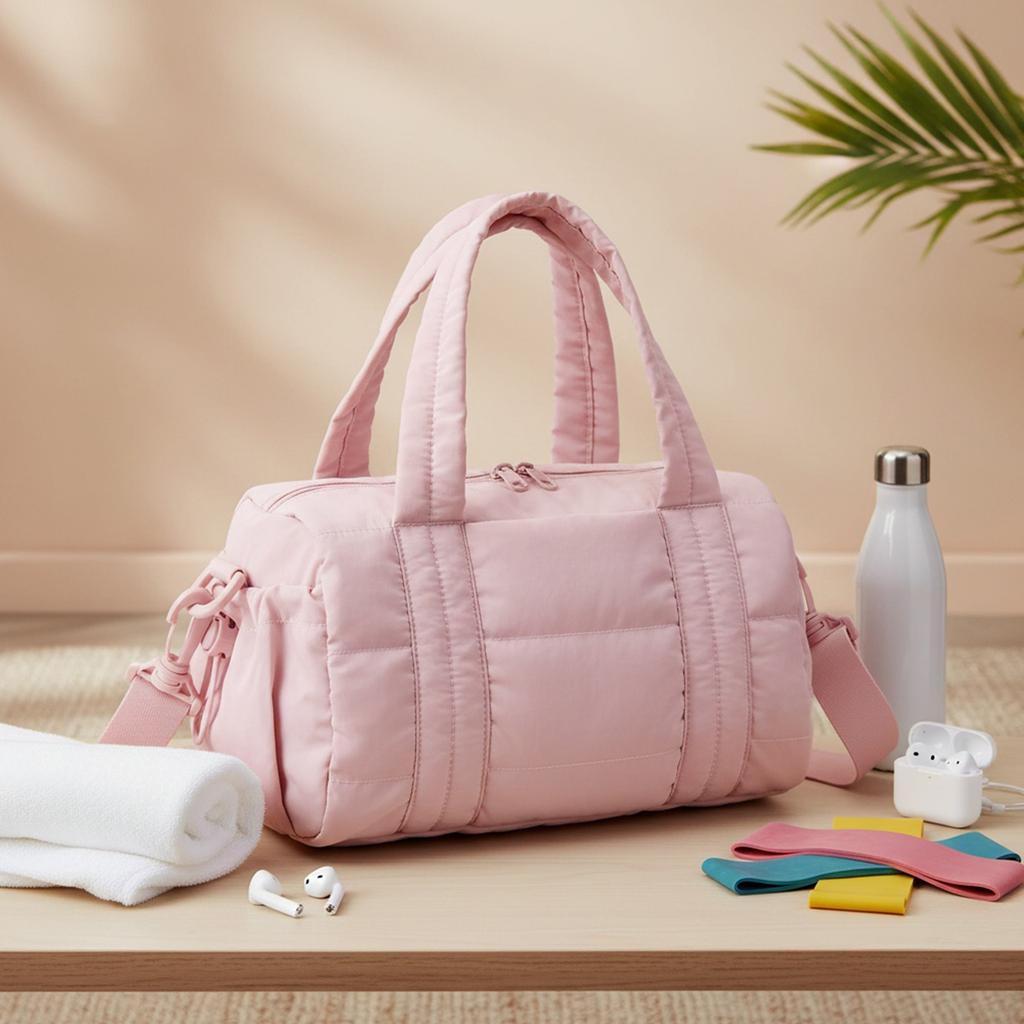 Women Nylon Quilted Duffle Bag with Adjustable Strap Crossbody Bags for Sports Travel