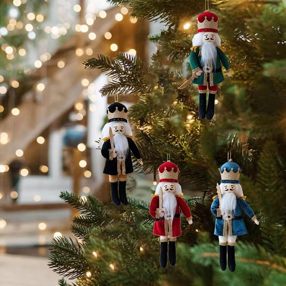 Fabric Nutcracker Soldier Pendant Red Blue Green Black 19cm Soldier Ornaments European-Style Xmas Tree Hanging Ornament