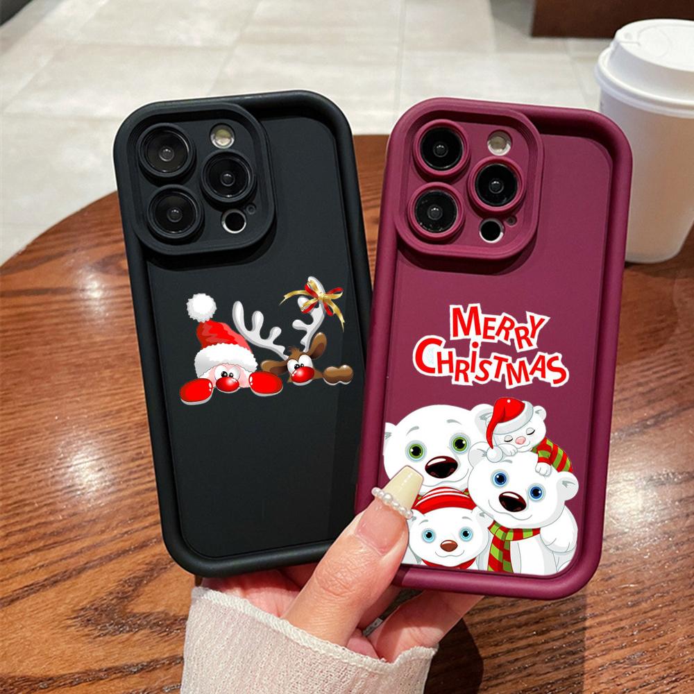 N101 Merry Christmas Art Soft Angel Eyes Phone Cases for iPhone 16 15 14 13 11 Pro Max 8 7 6s Plus 12 Mini XR XS Max SE Shockproof Cover