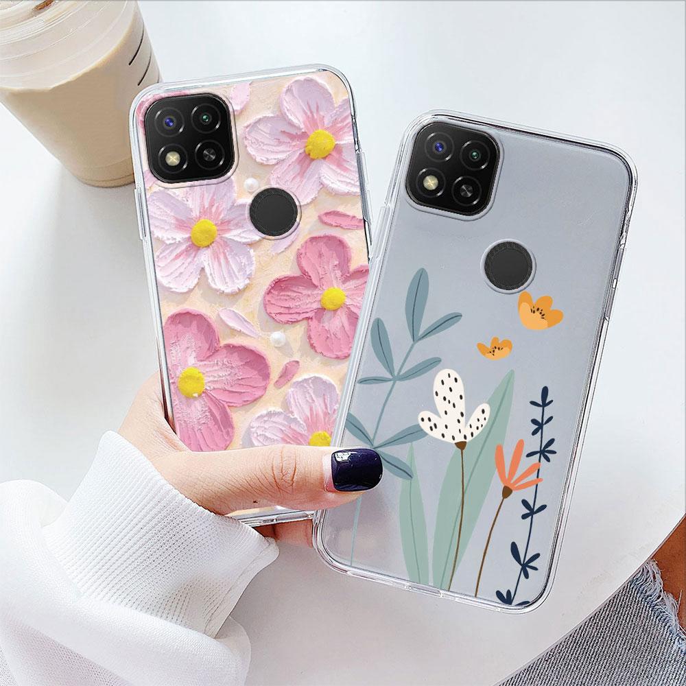 Transparent Clear For Xiaomi Redmi 9C 9 9A 9T 10A Cover Silicone Rose Flower Oil Painting Lavender Phone Case For Redmi9C NFC