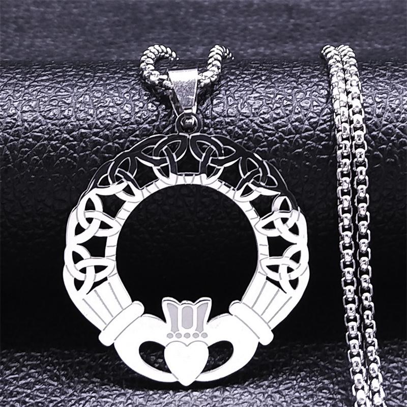 Celtic Trinity Knot Claddagh Heart Pendant Necklaces Irish Amulet Necklace Christmas Gift Jewelry collar acero inoxidable mujer