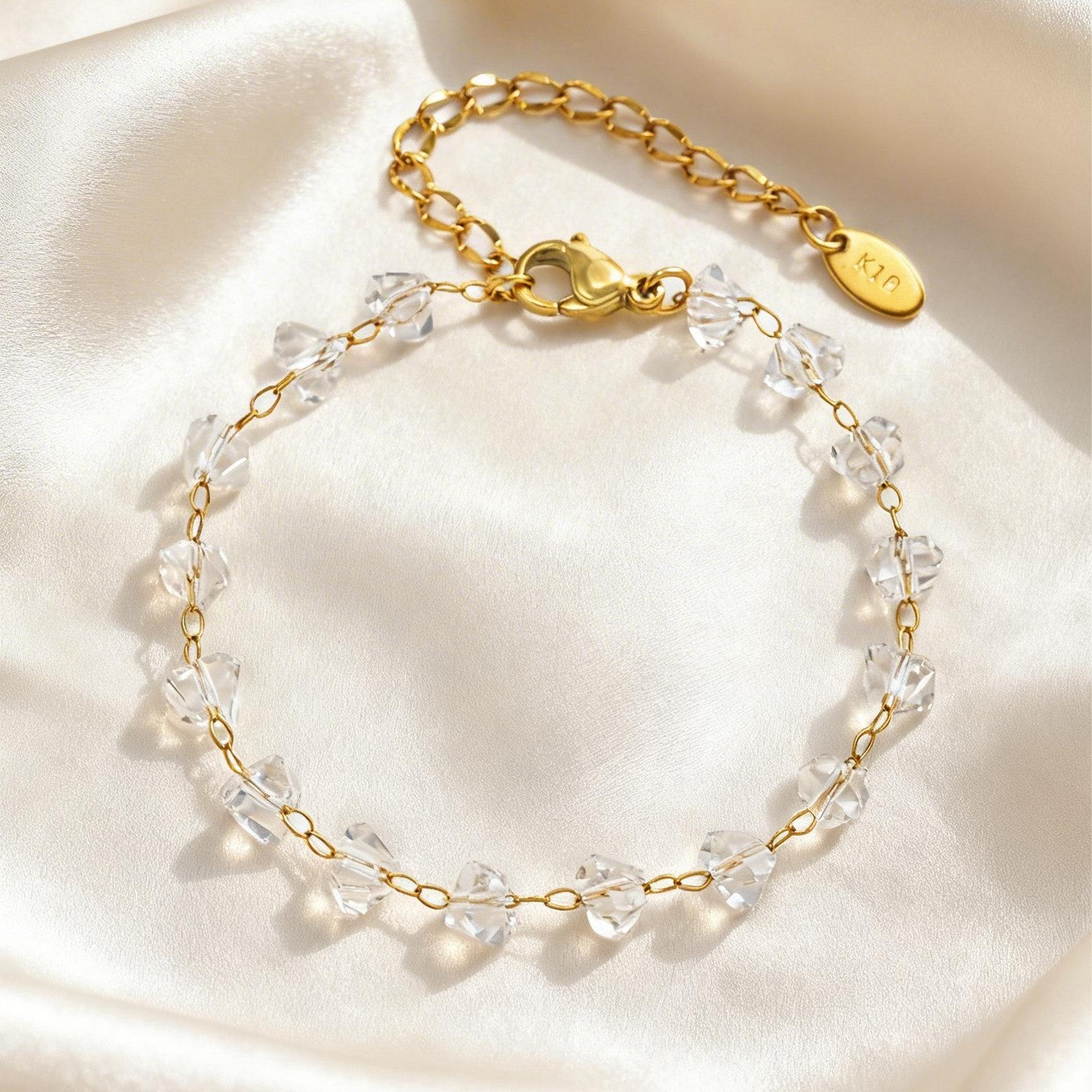 Irregular Transparent Crystal Bead Necklace for Women,Stainless Steel Bead Chain Necklaces,Exquisite Hand Jewelry Gift