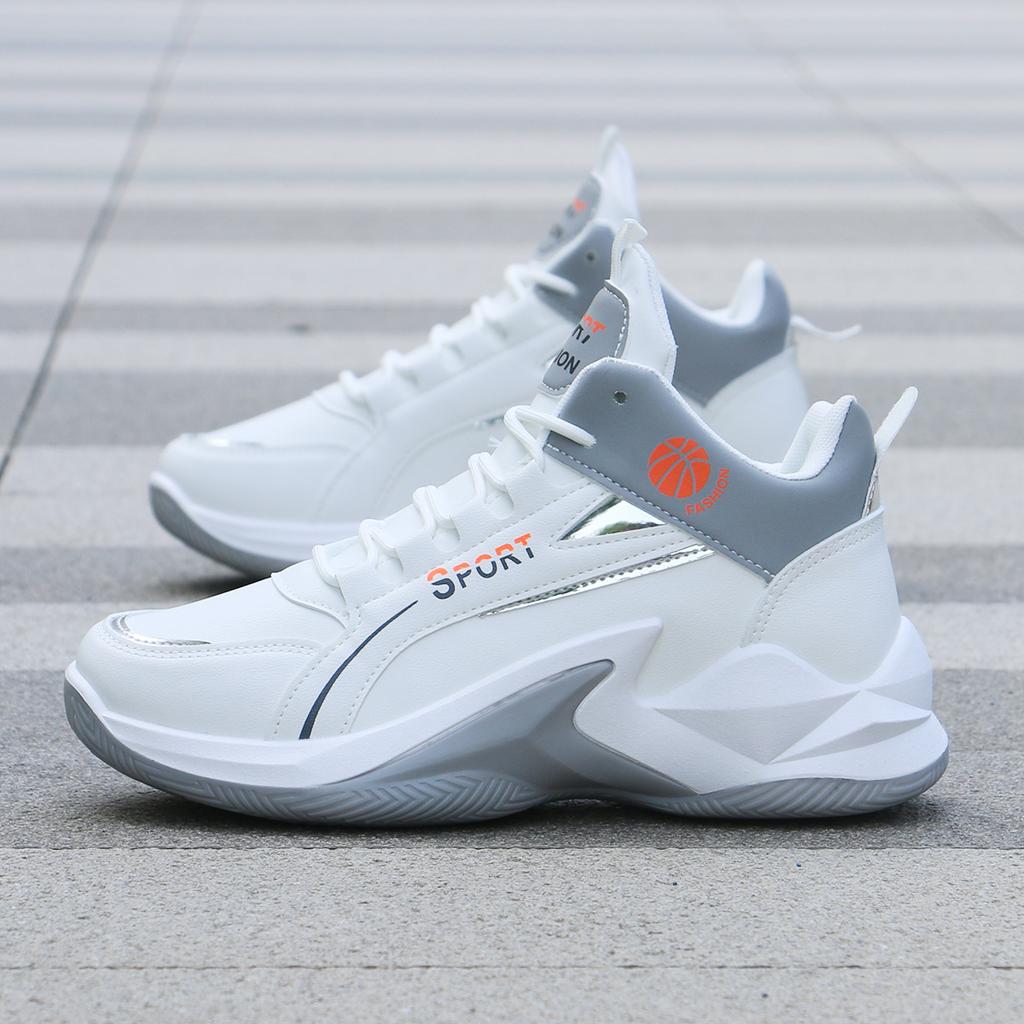 Męskie buty sportowe typu high top z wodoodporną skórzaną powierzchnią, buty do koszykówki, modne buty na deskorolkę z wysoką przyczepnością