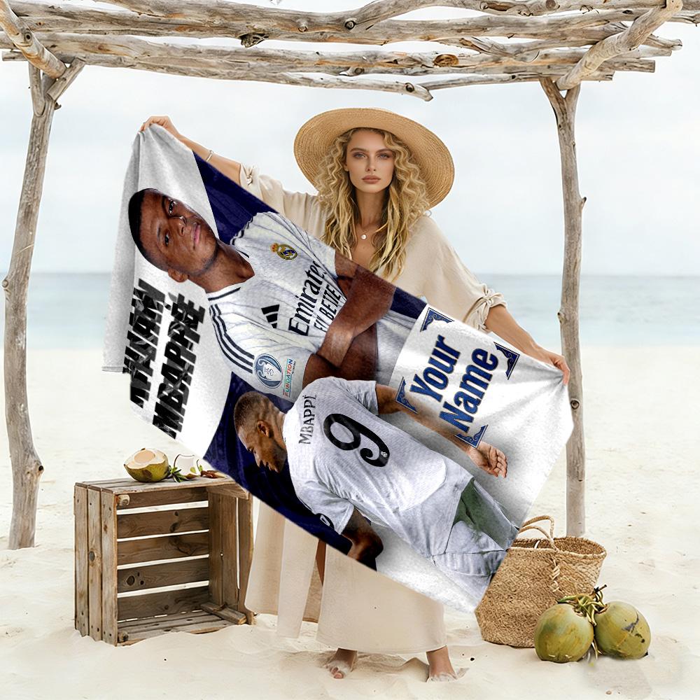 Mbappé Customized Name Beach Towel Super Soft Microfiber Quickdry Fabric Ideal for Travel Outdoor Swim Pool Yoga Surf Camping Hiking Gym Gift Holiday