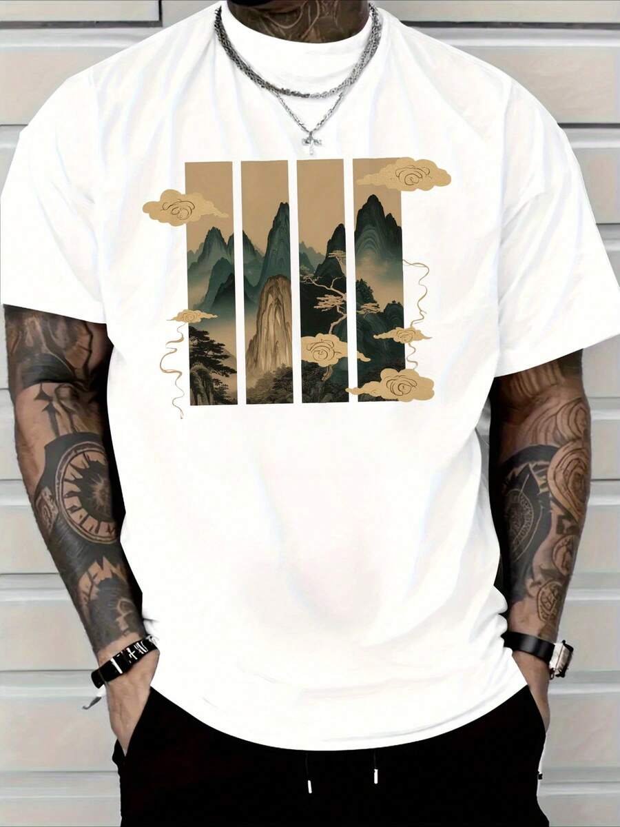 

Unisex s Casual Mountain Scenery Graphic Shirts, Suitable For Outdoor Activities And Comfortable Daily Wear S