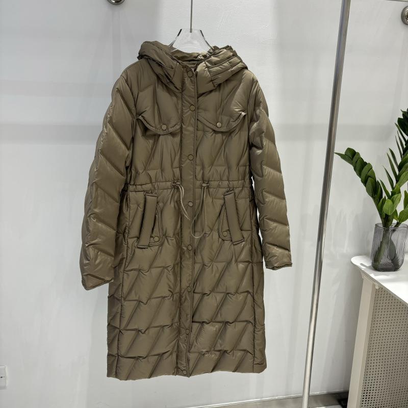 White Duck Down Jacket Women's Medium and Long Over the Knee New Waist and Thin Medium and Thick Lightweight Hooded Jacket
