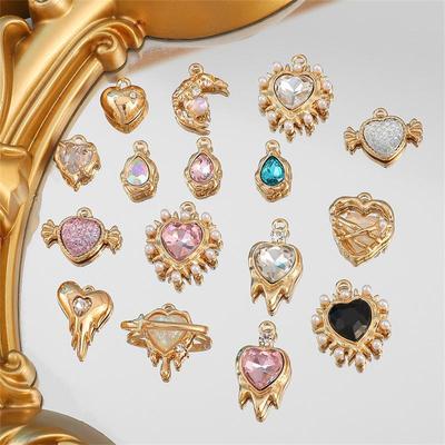 Diamond Alloy Charm Heart Star Moon Shaped Pendant Necklace Bracelet Earrings DIY Jewelry Accessories
