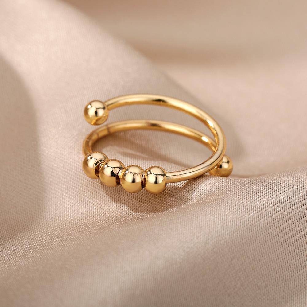 Spiral Bead Relieve Anxiety Open Ring, Minimally Designed for Men and Women with Rotating Bead Ring Jewelry