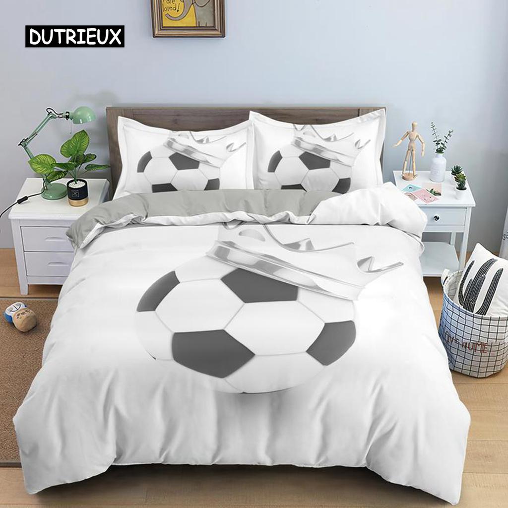 3D Boys Teens Football Comforter Cover Set Queen Size Soccer Ball Duvet Cover Polyester Bedding Set 2/3pcs Soft Twin Quilt Cover