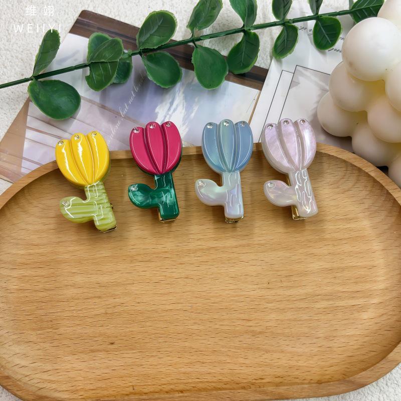French Retro Tulip Acetate Hair Clip: Cute, Fashionable, Three-Dimensional Bangs Side Clip for Women.