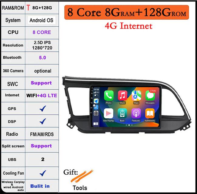 DSP Android 14 For Hyundai Elantra 6 2019 2020 QLED IPS Car Stereo Radio Multimidia Video Player Navigation GPS Carplay