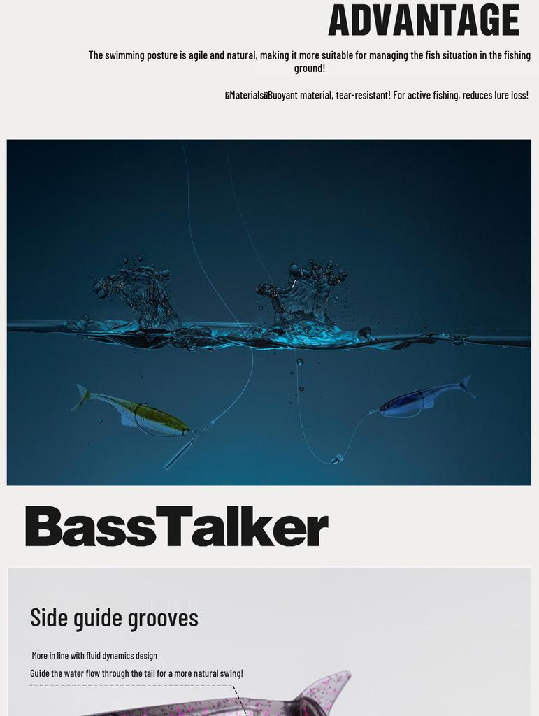 Floating Soft Bait T-Tail Lure with Lead Head Hook for Bass and Mandarin Fish Fishing Rig