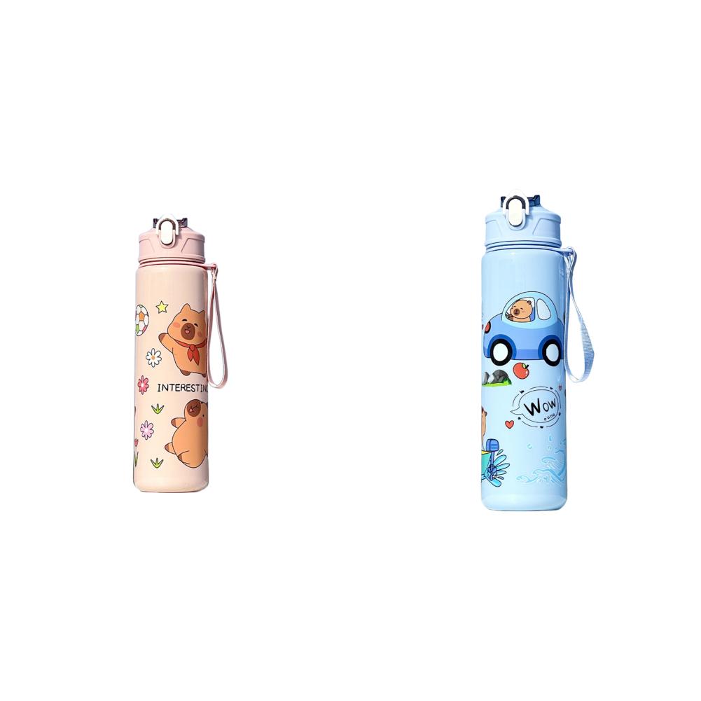 700ml Capybara Cute Sport Water Bottle with Straw Handle Large Capacity Drinking Kettle Outdoor Travel Water Cup Gym Fitness Jug