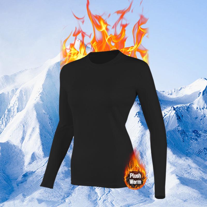 Damen Warmes Schnelltrocknendes Set mit Fleece-Futter: Langarm-Oberteil und Hose für Zuhause & Outdoor Herbst/Winter Fitness