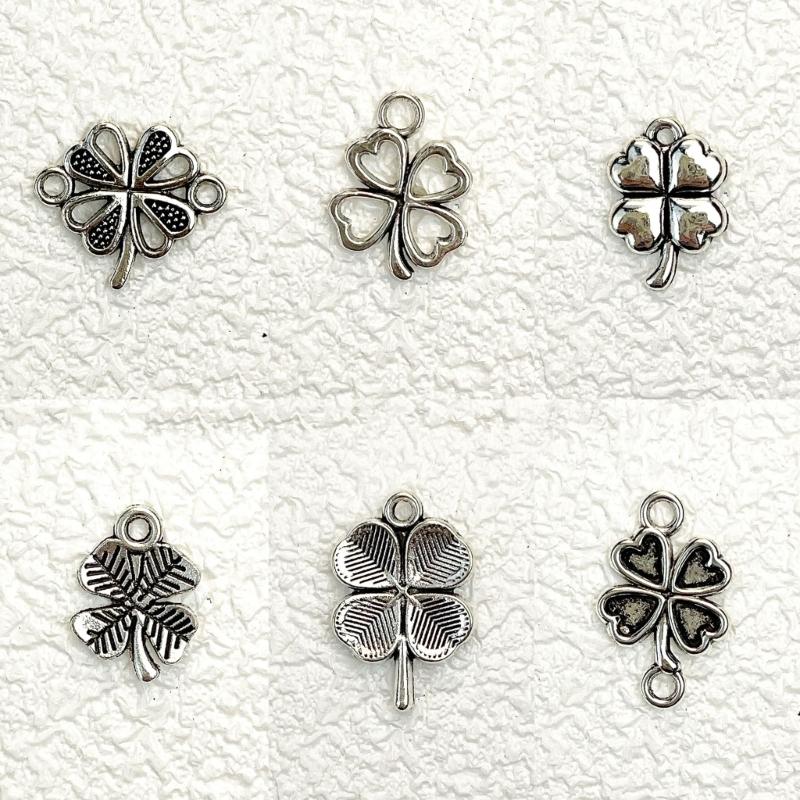 100 Pieces Four Leaf Grass Pendant Jewelry Making Supplies Alloy Texture Crafting Supplies Jewelry Part Jewelry Pendant