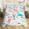 Dinosaur Duvet Cover Set Queen Twin Size,3Pcs Cartoon Dino Print Bedding Set for Kids Boys Room,Soft Microfiber Comforter Cover
