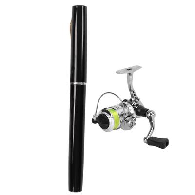 Mini Canne à Pêche Portable en Forme de Stylo Canne à Pêche Rétractable de Poche avec Moulinet Roue Noir